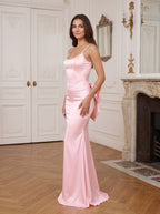Petal Satin Mermaid Scoop Neck Backless Floor-Length Dress with Bow - Curvevia