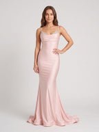 Blushing Pink Satin Mermaid Sweetheart Backless Floor-Length Dress with Beaded Straps - Curvevia