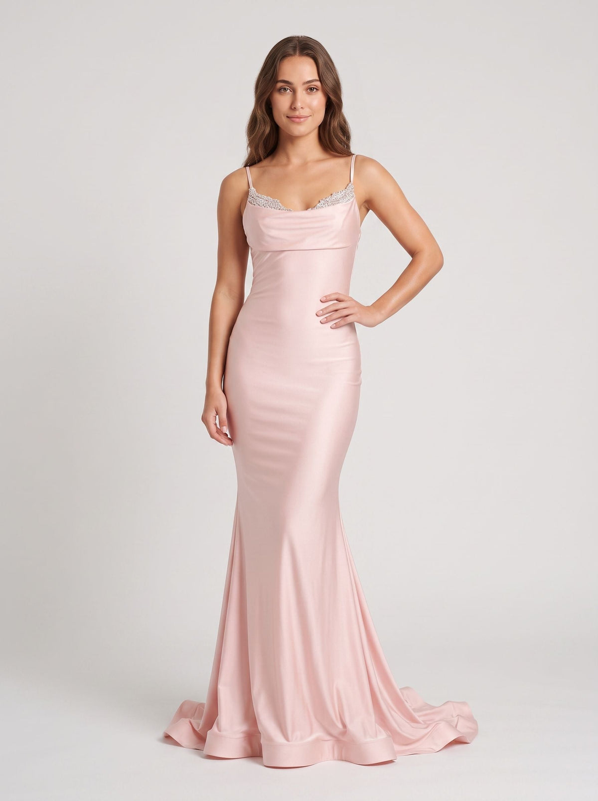Blushing Pink Satin Mermaid Sweetheart Backless Floor-Length Dress with Beaded Straps - Curvevia
