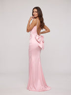 Petal Satin Mermaid Scoop Neck Backless Floor-Length Dress with Bow - Curvevia
