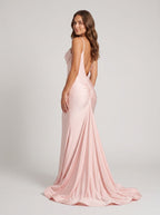 Blushing Pink Satin Mermaid Sweetheart Backless Floor-Length Dress with Beaded Straps - Curvevia