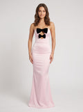 Petal Satin Mermaid Straight Neck Bow Floor-Length Dress - Curvevia