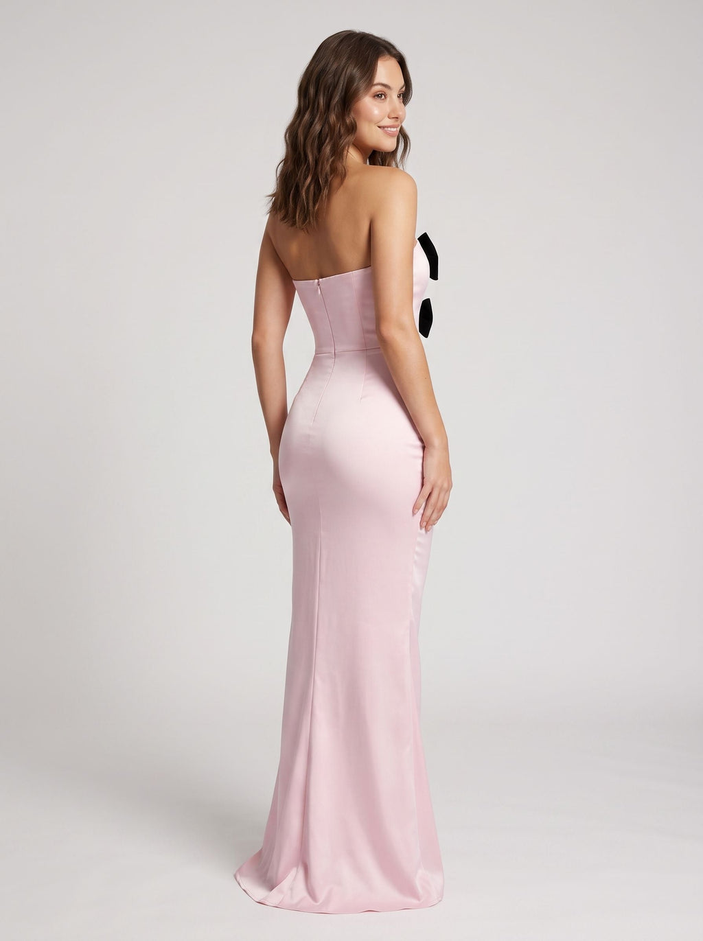 Petal Satin Mermaid Straight Neck Bow Floor-Length Dress - Curvevia