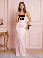 Petal Satin Mermaid Straight Neck Bow Floor-Length Dress - Curvevia