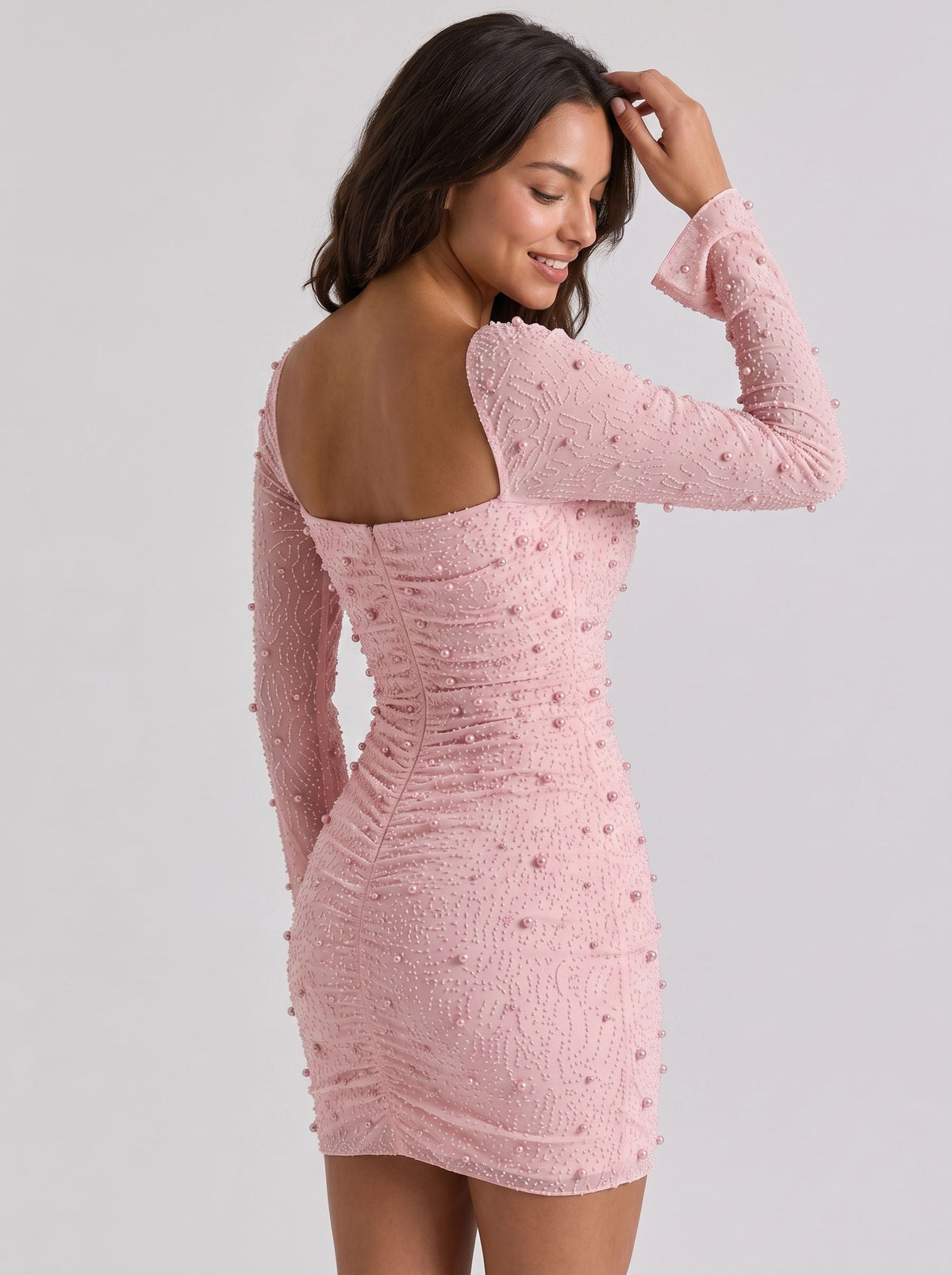 Petal Tulle Sheath Square Neck Back Zip Short Dress with Pearls - Curvevia