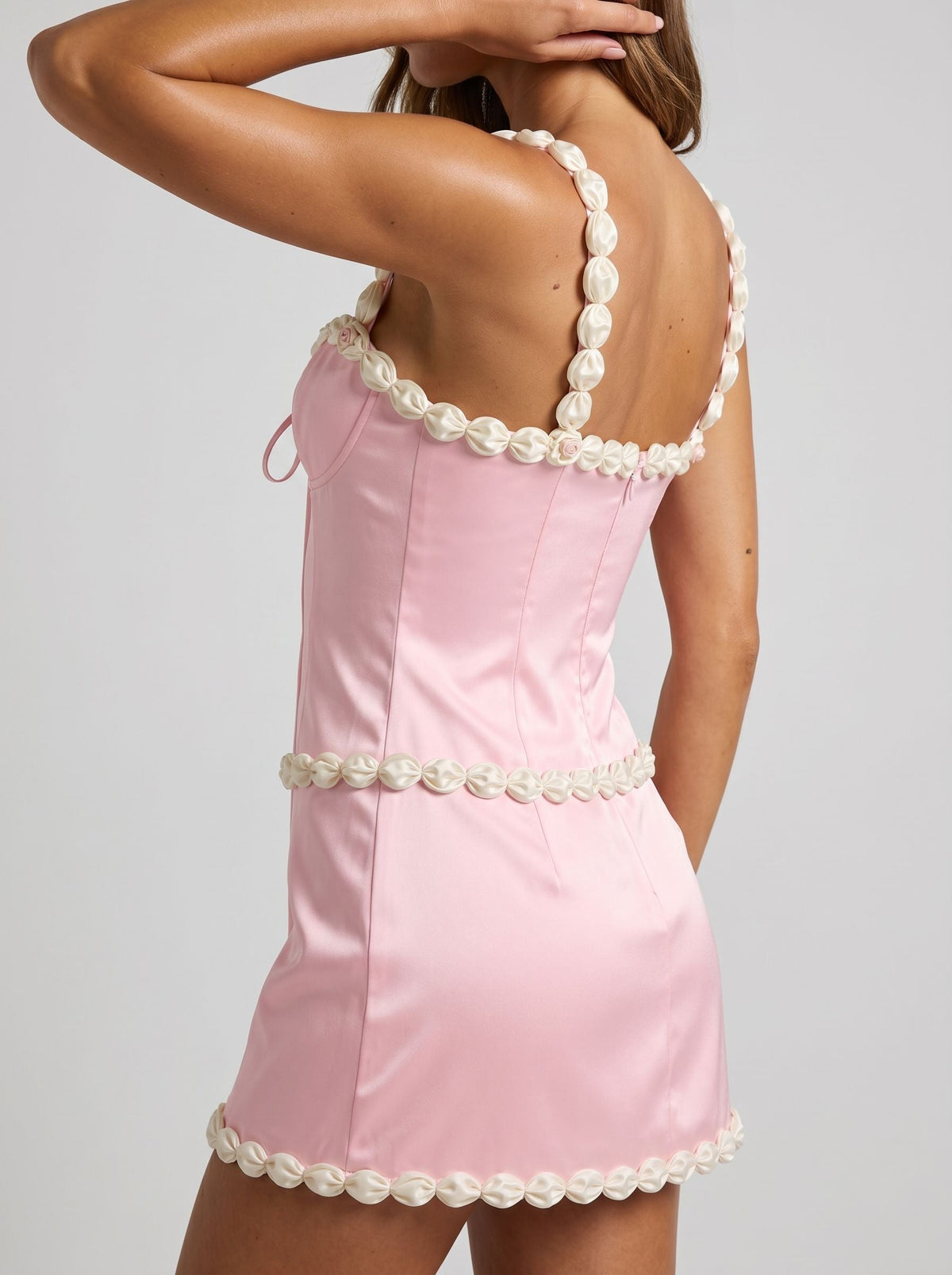 Petal Satin Column Sweetheart Back Zip Short Dress with Floral Appliques - Curvevia