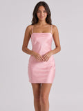 Petal Satin Sheath Straight Neck Lace-Up Short Dress with Bias Cut - Curvevia