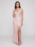 Blushing Pink Sequins Sheath V-Neck V-Back Floor-Length Dress with High Slit - Curvevia