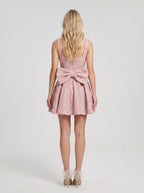 Petal Sequins A-Line Square Neck Back Zip Short Dress with an Oversized Accent - Curvevia