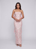 Petal Sequins column Straight Neck Bow Floor-Length Dress with Slit - Curvevia