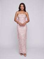 Petal Sequins column Straight Neck Bow Floor-Length Dress with Slit - Curvevia