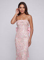 Petal Sequins column Straight Neck Bow Floor-Length Dress with Slit - Curvevia