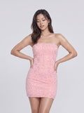 Petal Sequins Sheath Square Neck Back Zip Short Dress - Curvevia
