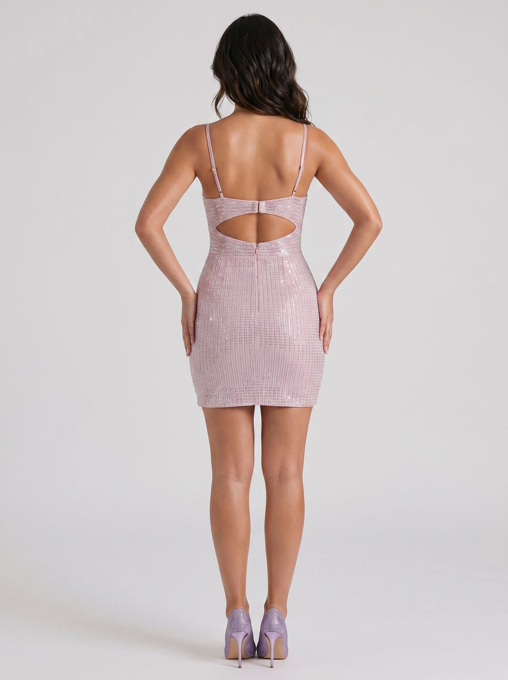 Lilac Sequins Sheath sweetheart Keyhole Back Short Dress with Beading - Curvevia