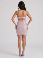 Lilac Sequins Sheath sweetheart Keyhole Back Short Dress with Beading - Curvevia