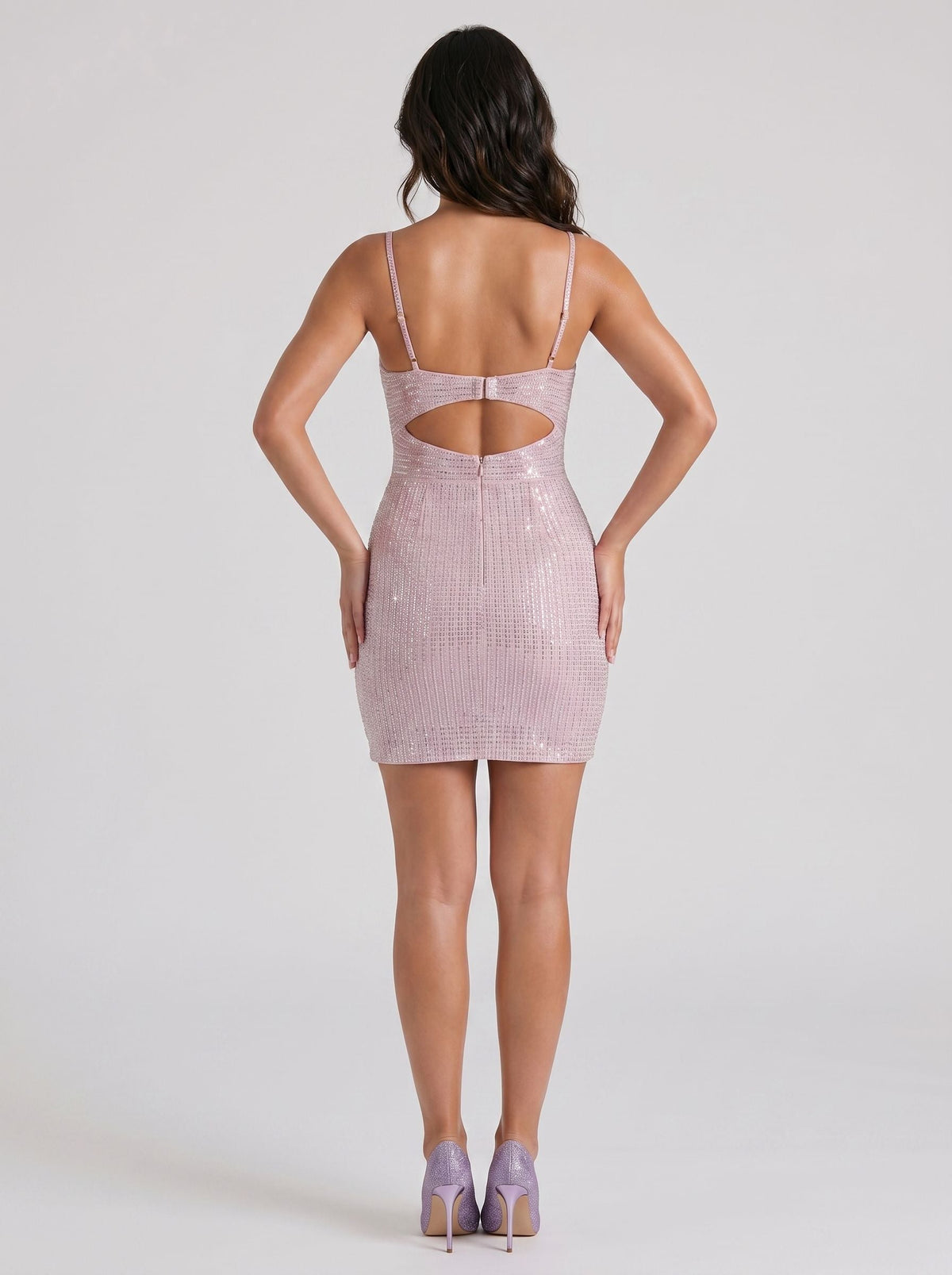 Lilac Sequins Sheath sweetheart Keyhole Back Short Dress with Beading - Curvevia