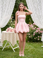 Petal Satin A-Line Straight Neck Backless Short Dress with Draping - Curvevia