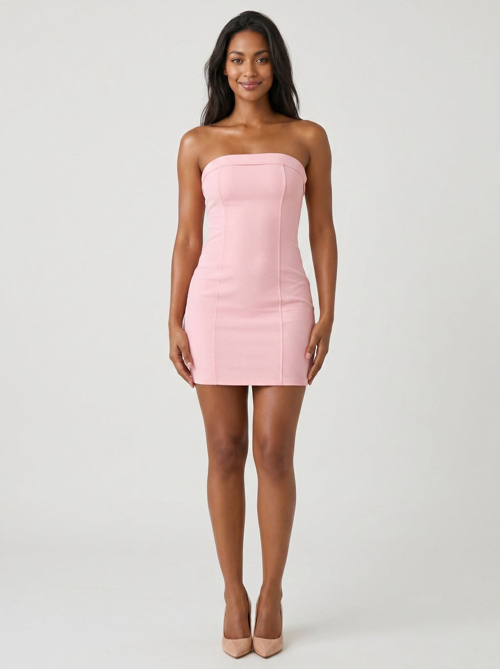 Petal Stretch Knit Sheath Straight Neck Back Zip Short Dress with Minimalist Bodice - Curvevia