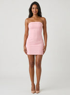 Petal Stretch Knit Sheath Straight Neck Back Zip Short Dress with Minimalist Bodice - Curvevia