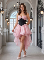 Petal Tulle A-Line Sweetheart Back Zip Asymmetrical Dress with Tiered Skirt - Curvevia