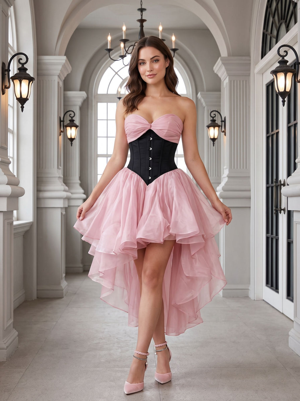 Petal Tulle A-Line Sweetheart Back Zip Asymmetrical Dress with Tiered Skirt - Curvevia
