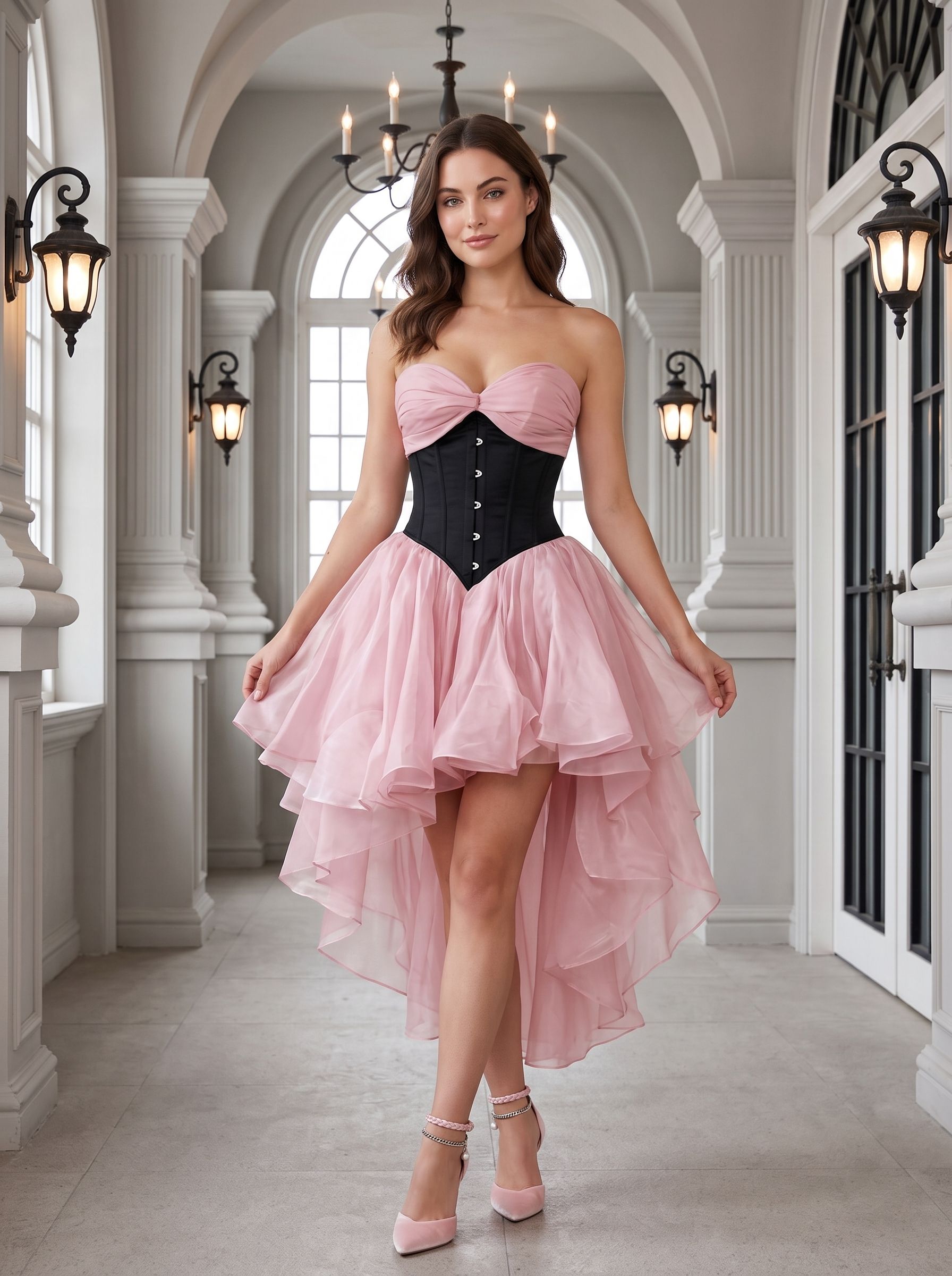 Petal Tulle A-Line Sweetheart Back Zip Asymmetrical Dress with Tiered Skirt - Curvevia