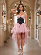 Petal Tulle A-Line Sweetheart Back Zip Asymmetrical Dress with Tiered Skirt - Curvevia