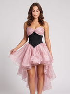 Petal Tulle A-Line Sweetheart Back Zip Asymmetrical Dress with Tiered Skirt - Curvevia
