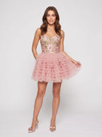 Petal Tulle A-Line Sweetheart Back Zip Short Dress with Tiered Skirt - Curvevia