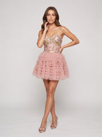 Petal Tulle A-Line Sweetheart Back Zip Short Dress with Tiered Skirt - Curvevia