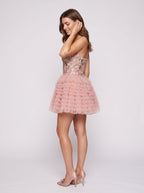 Petal Tulle A-Line Sweetheart Back Zip Short Dress with Tiered Skirt - Curvevia