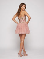 Petal Tulle A-Line Sweetheart Back Zip Short Dress with Tiered Skirt - Curvevia