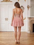 Petal Tulle A-Line Sweetheart Back Zip Short Dress with Tiered Skirt - Curvevia