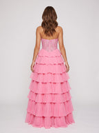 Petal Tulle A-Line Sweetheart Corset Back Floor-Length Dress with Appliques - Curvevia