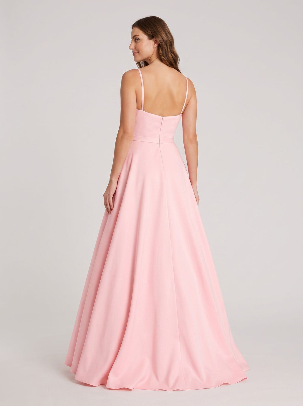 Petal Matte Satin A-Line V-Neck Back Zip Floor-Length Dress with Belted Waist - Curvevia