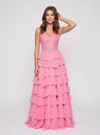 Petal Tulle A-Line Sweetheart Corset Back Floor-Length Dress with Appliques - Curvevia