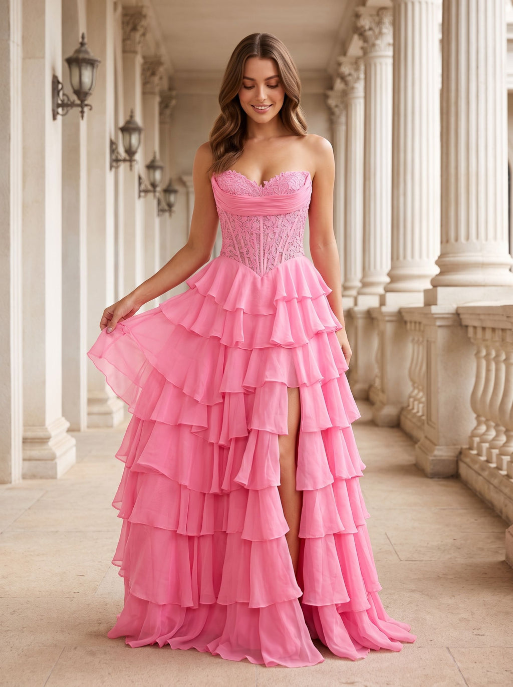 Petal Tulle A-Line Sweetheart Corset Back Floor-Length Dress with Appliques - Curvevia