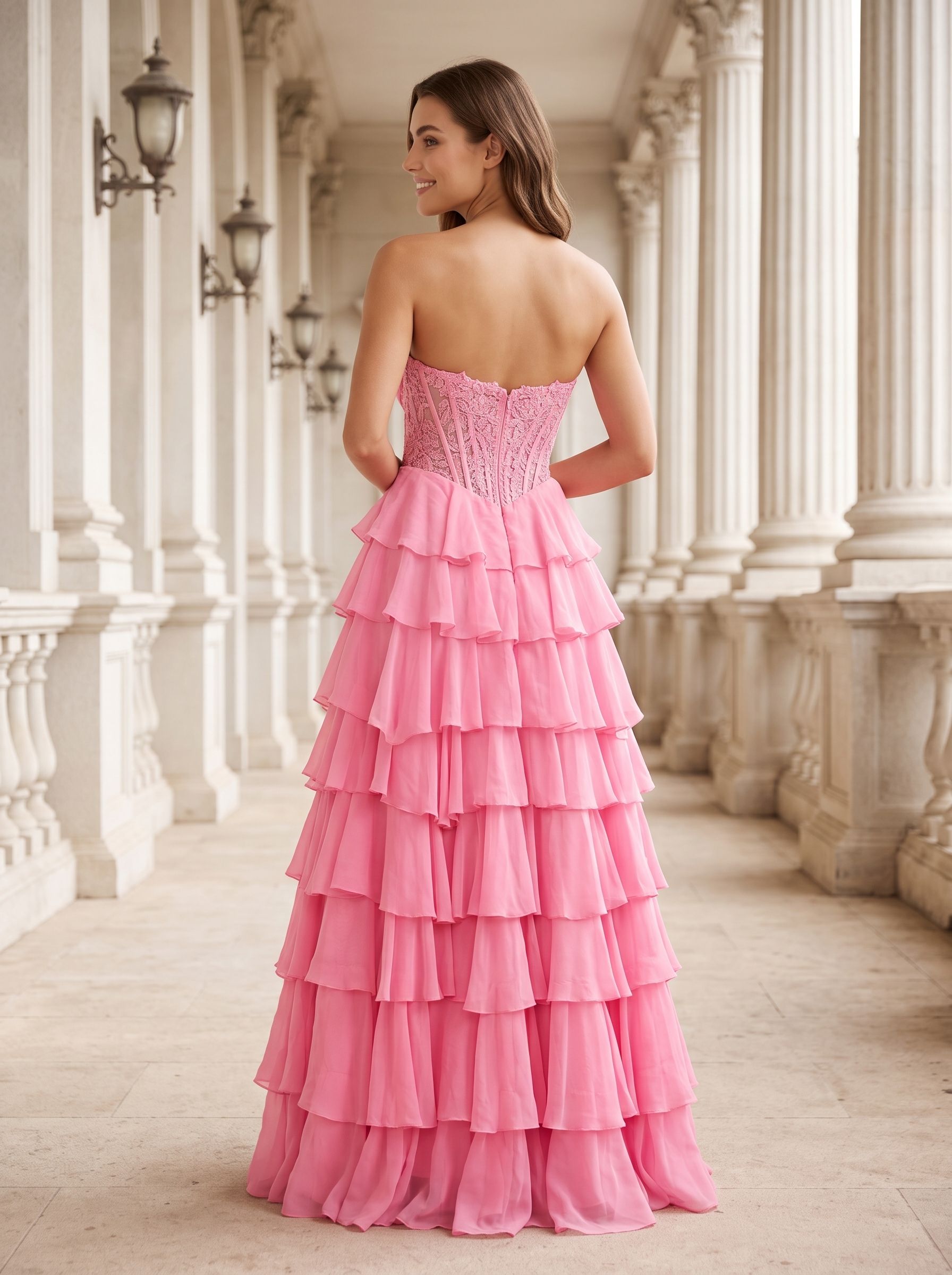 Petal Tulle A-Line Sweetheart Corset Back Floor-Length Dress with Appliques - Curvevia