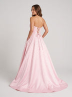 Petal Satin A-Line Sweetheart Criss-Cross Straps Floor-Length Dress with Pearls - Curvevia