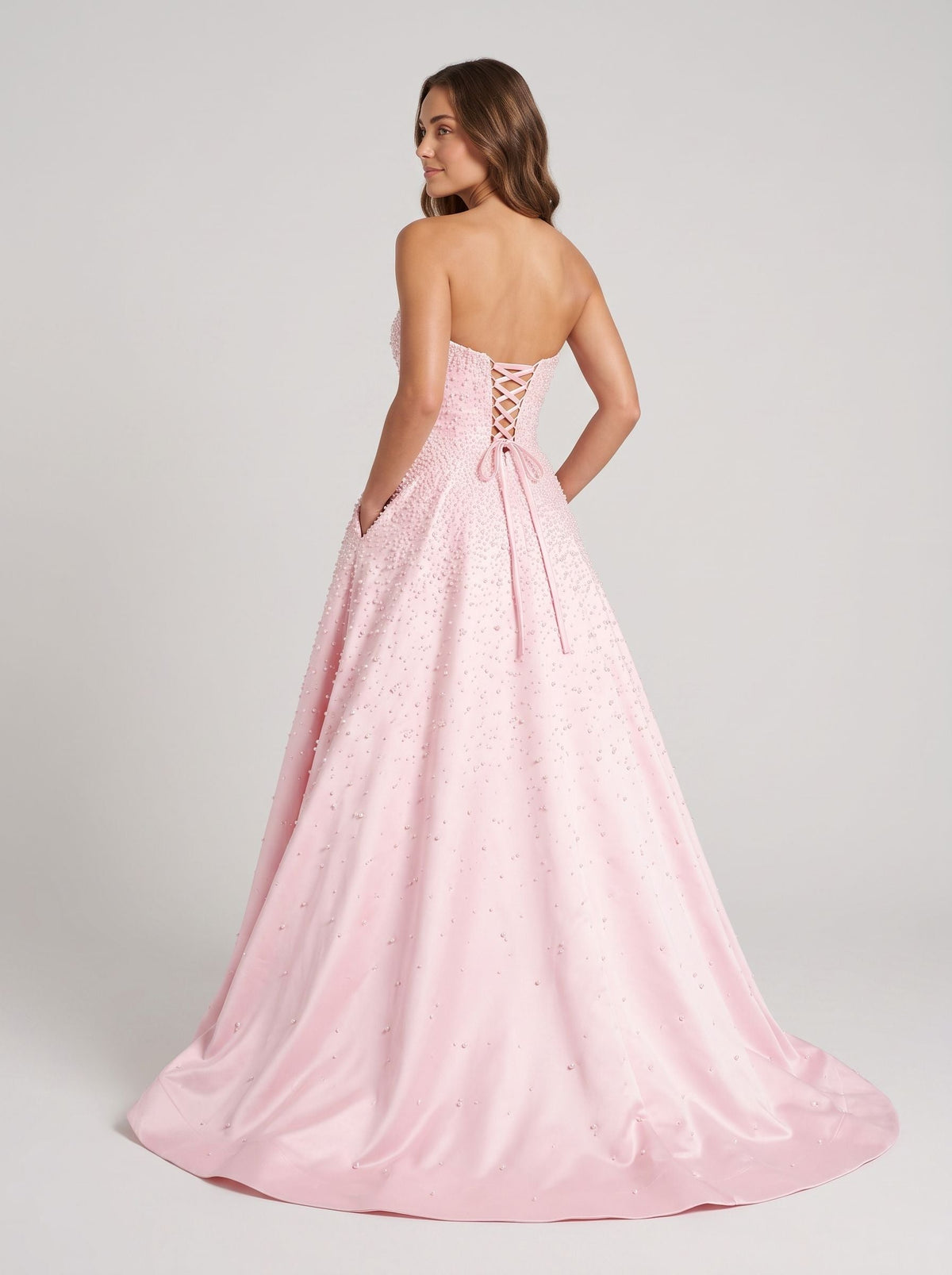 Petal Satin A-Line Sweetheart Criss-Cross Straps Floor-Length Dress with Pearls - Curvevia