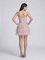 Blushing Pink Tulle A-Line Sweetheart Back Zip Short Dress with Bow - Curvevia