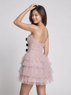 Blushing Pink Tulle A-Line Sweetheart Back Zip Short Dress with Bow - Curvevia