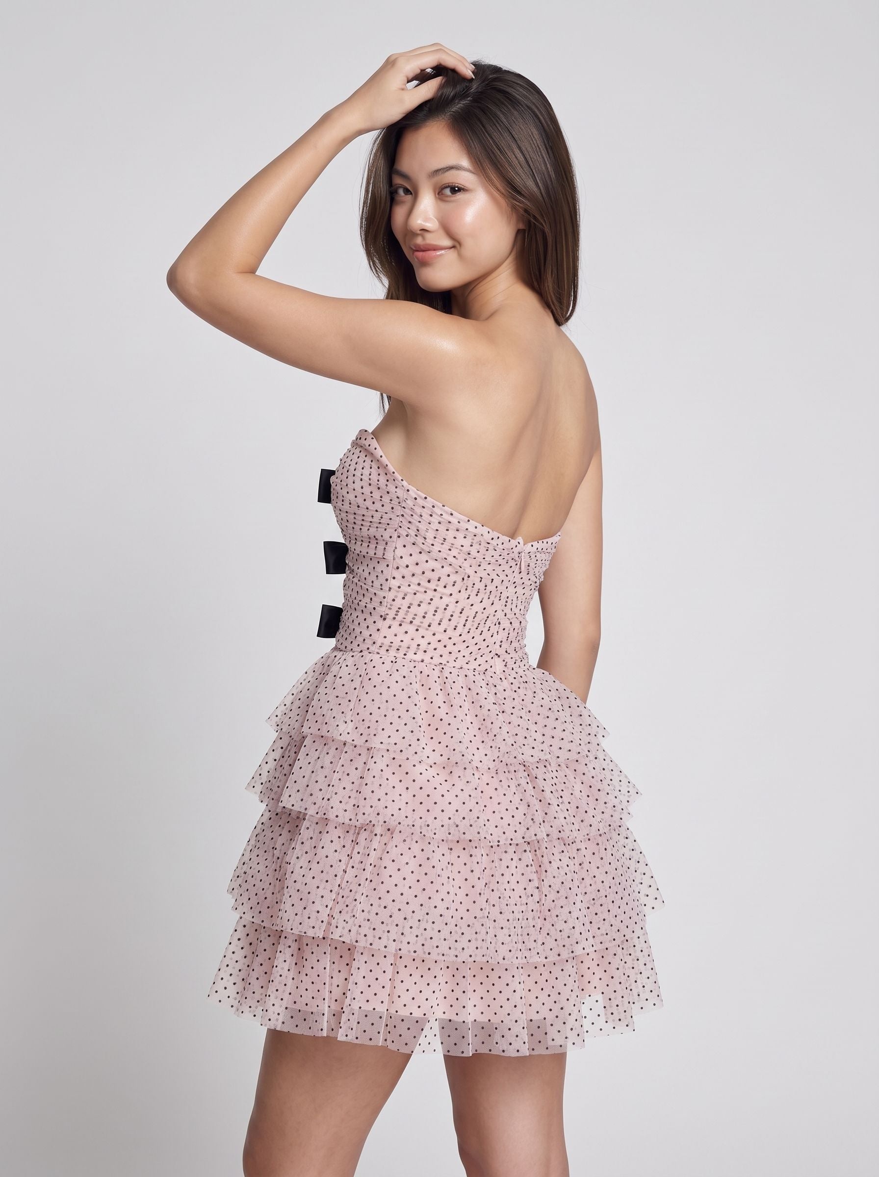 Blushing Pink Tulle A-Line Sweetheart Back Zip Short Dress with Bow - Curvevia