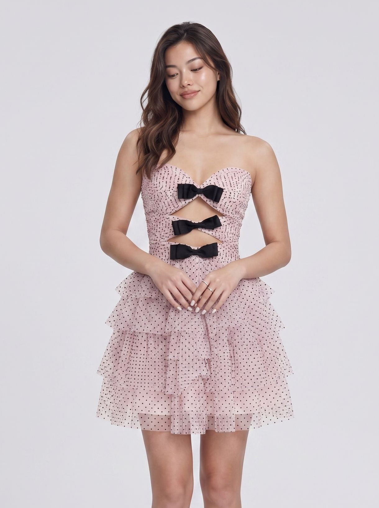 Blushing Pink Tulle A-Line Sweetheart Back Zip Short Dress with Bow - Curvevia