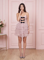 Blushing Pink Tulle A-Line Sweetheart Back Zip Short Dress with Bow - Curvevia