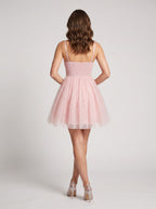 Petal Tulle A-Line Sweetheart Corset Back Short Dress with Ruched Bodice - Curvevia