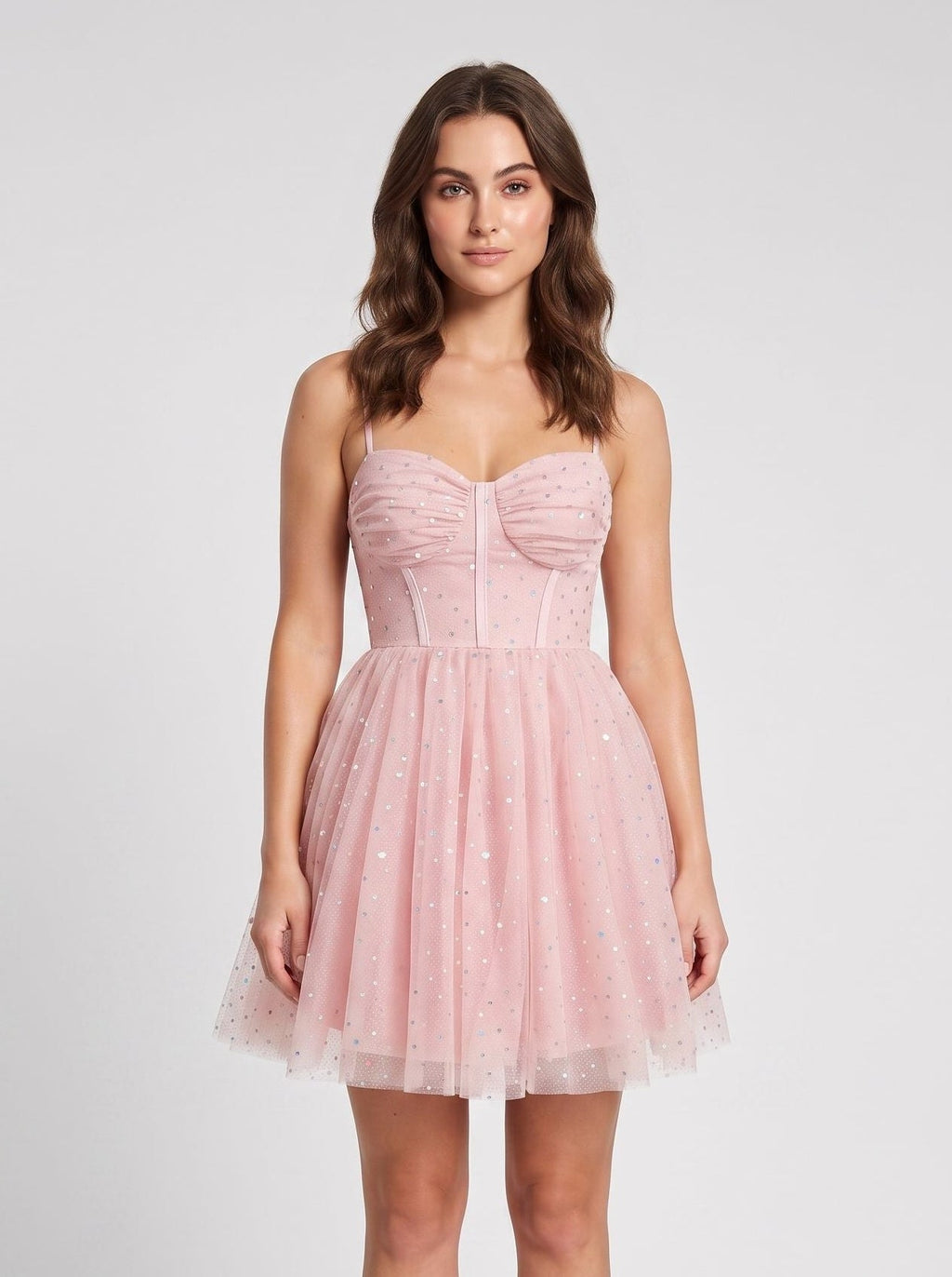 Petal Tulle A-Line Sweetheart Corset Back Short Dress with Ruched Bodice - Curvevia