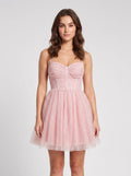 Petal Tulle A-Line Sweetheart Corset Back Short Dress with Ruched Bodice - Curvevia