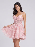 Petal Sequins A-Line Sweetheart Back Zip Short Dress with Beaded Appliques - Curvevia