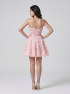 Petal Sequins A-Line Sweetheart Back Zip Short Dress with Beaded Appliques - Curvevia